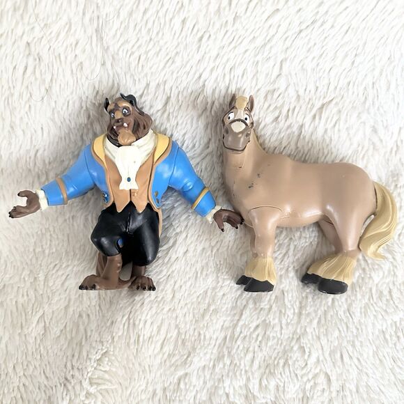 Disney Beauty And The Beast Set Of 2 Figures Beast And Philippe Horse PVC - Picture 1 of 7